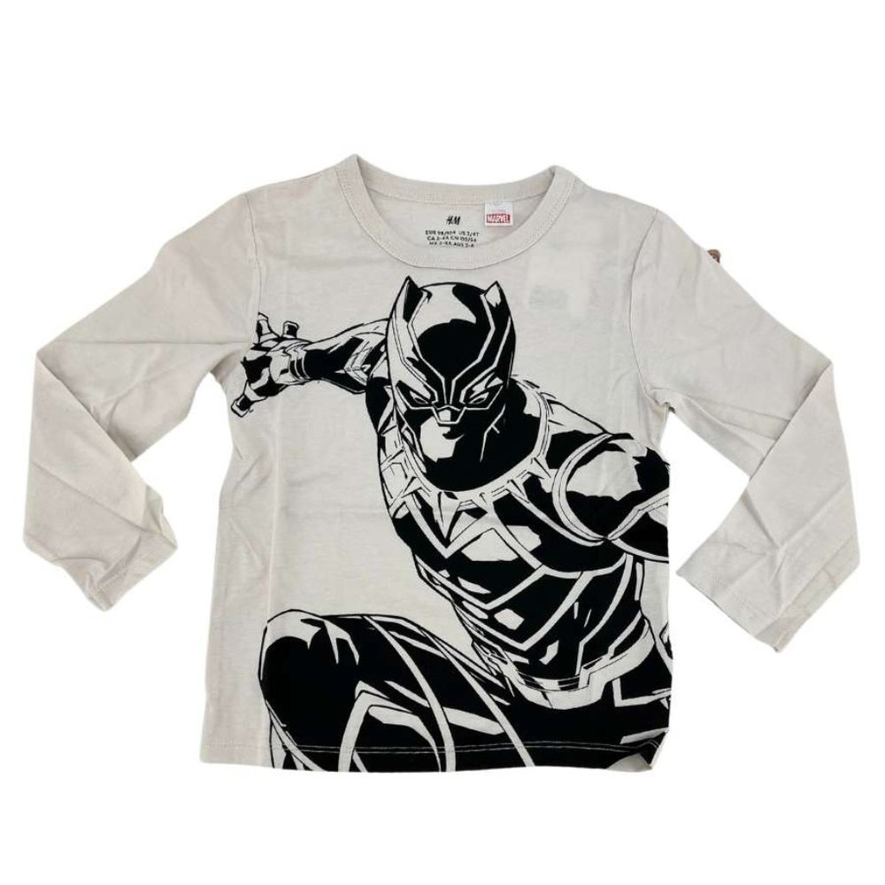H&M | Boy's Marvel Black Panther Long Sleeve T-Shirt | Off White | Size 3/4T